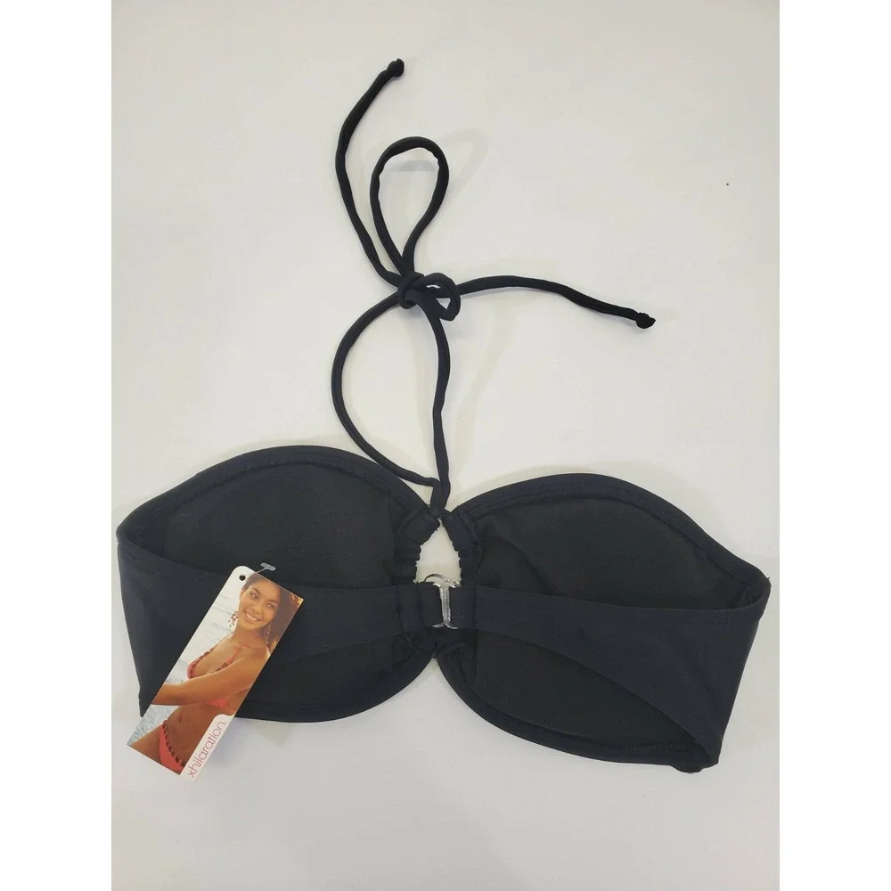 LOT OF 2 Exhilaration Swim Pink & Black‎ Ruffle Bikini Tops Swimsuit Top NEW